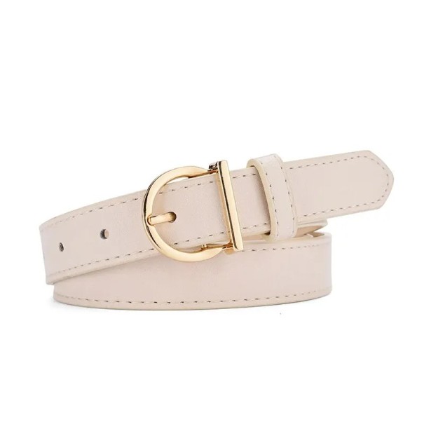 Dámský pásek z PU kůže 105 x 2,3 cm Elegantní opasek s kovovou přezkou Stylový úzký pásek k šatům Kalhotám Sukni Denní i společenské nošení bílá