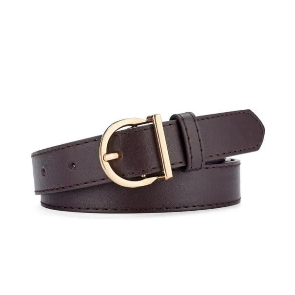 Dámský pásek z PU kůže 105 x 2,3 cm Elegantní opasek s kovovou přezkou Stylový úzký pásek k šatům Kalhotám Sukni Denní i společenské nošení tmavě hnědá