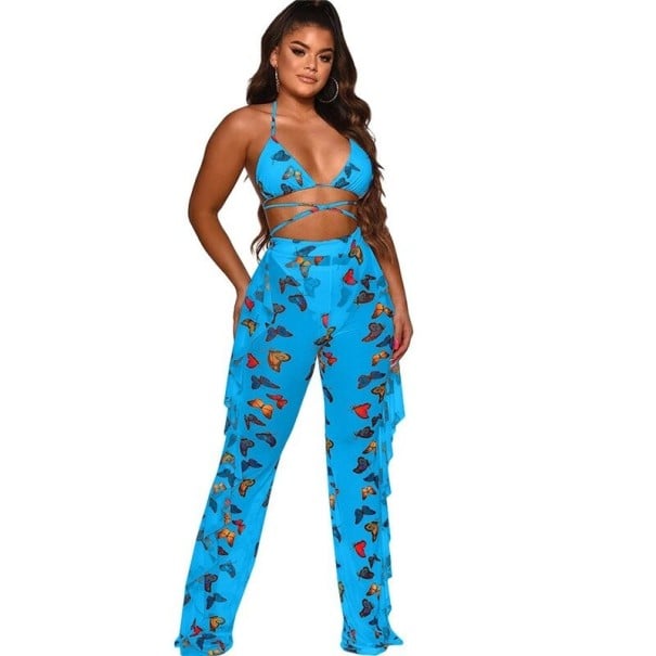 Dámský plážový crop top a kalhoty P443 S 11