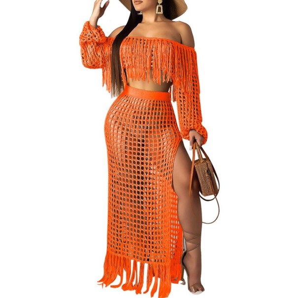 Dámský plážový crop top a sukně B1088 oranžová XL