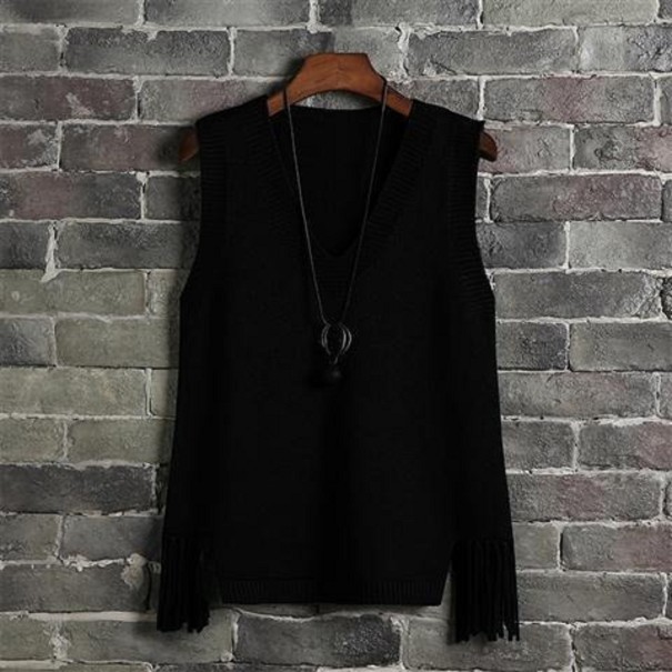 Dámský pletená vesta s třásněmi černá