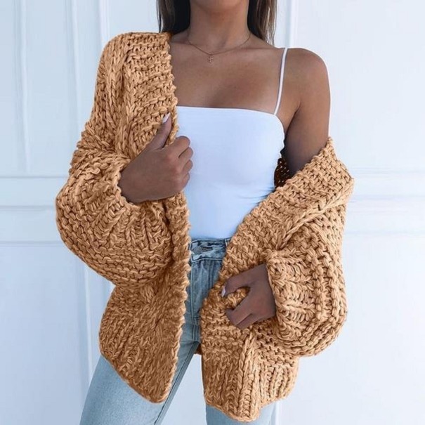 Dámský pletený cardigan G411 světle hnědá M