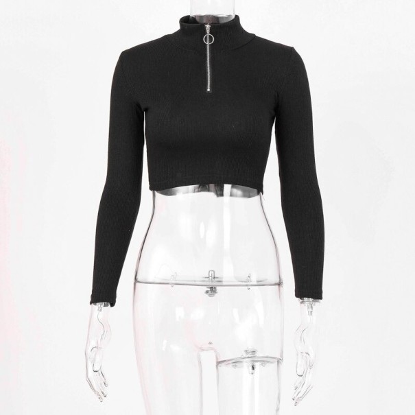 Dámsky pletený crop top A2178 čierna L