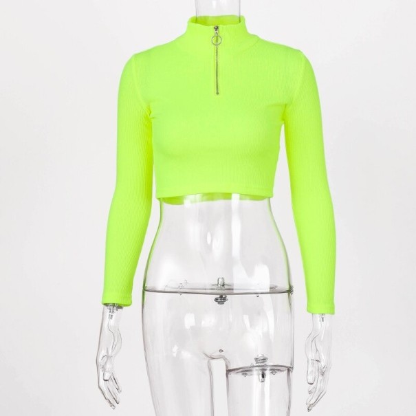 Dámský pletený crop top A2178 neonová zelená L