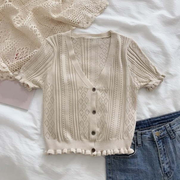 Dámský pletený crop top A2333 krémová Dámský pletený crop top A2333 krémová