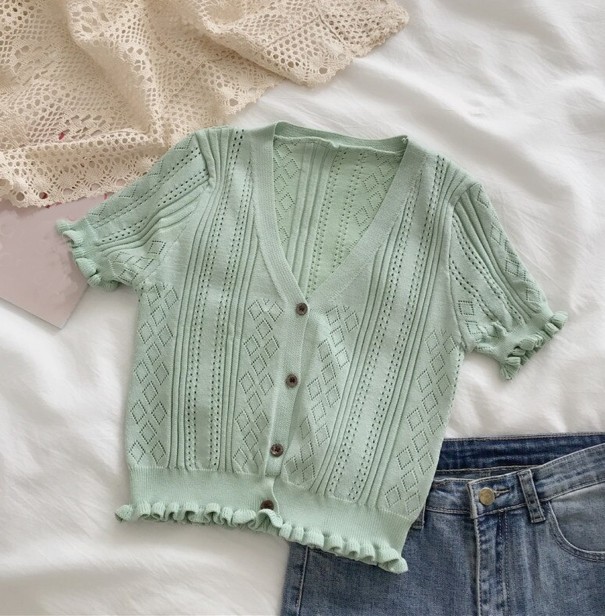 Dámsky pletený crop top A2333 svetlo zelená
