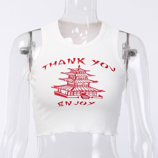 Dámsky pletený crop top s potlačou biela XS