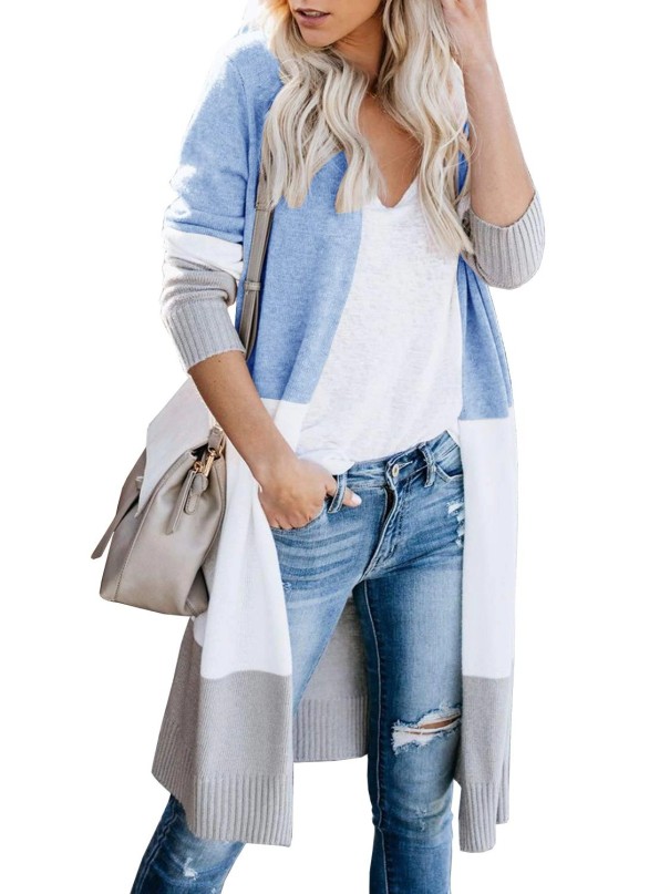 Dámský pruhovaný cardigan G245 světle modrá S