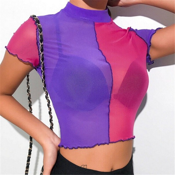 Dámský průsvitný crop top barevný S