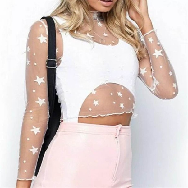 Dámský průsvitný crop top s hvězdami bílá S