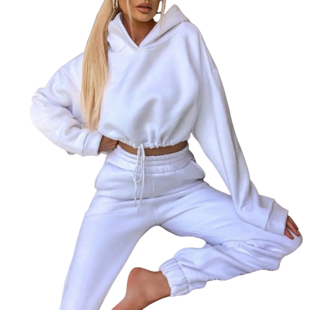 Dámský set mikina a tepláky Dvoudílná tepláková souprava Mikina s kapucí Stahovací šňůrka Dlouhý rukáv Manžety Polyester Na volný čas i sport bílá XXL