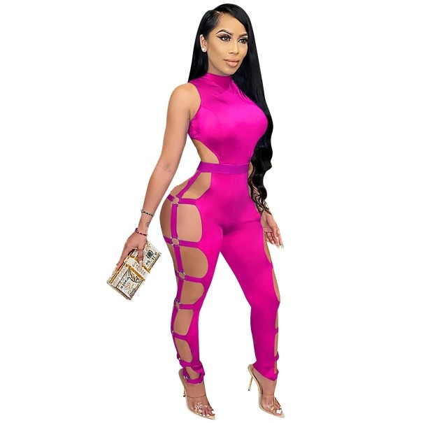 Dámský sexy overal bez rukávů B836 tmavě růžová S