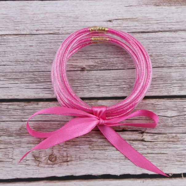 Dámský silikonový náramek 5 ks tmavě růžová