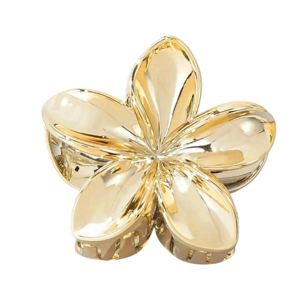 Dámský skřipec do vlasů 6 x 8 cm Elegantní květinový skřipec Kovová lesklá spona do vlasů Pevné uchycení účesu Stylový vlasový doplněk zlatá