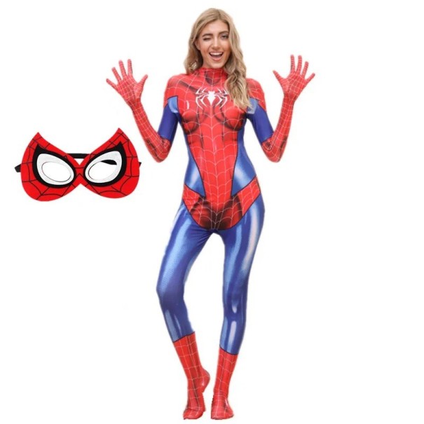 Dámský spiderman kostým s maskou na oči Dámský kostým Cosplay Spidermana Spiderman oblek Karnevalový kostým Halloweenská maska Superhrdinský převlek pro ženy XL