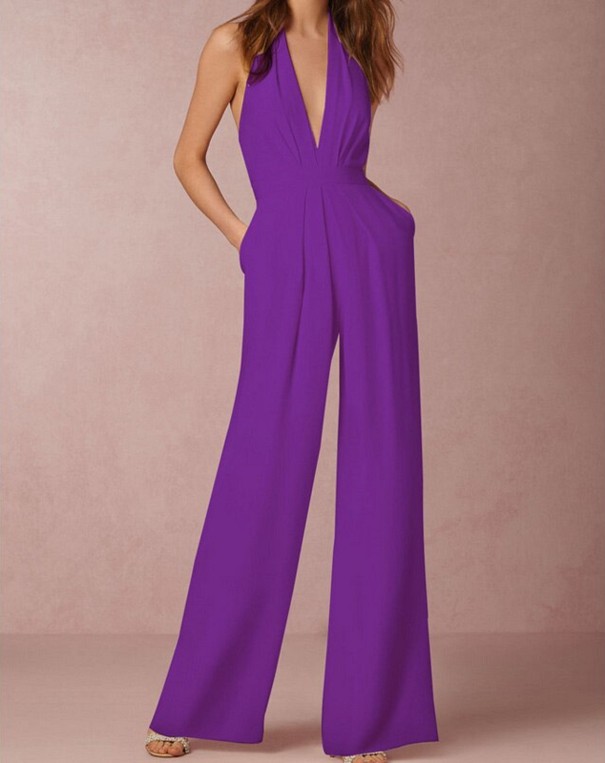 Dámsky spoločenský overal s odhaleným chrbtom A2078 fialová XS