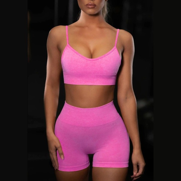 Dámský sportovní crop top a kraťasy tmavě růžová XS