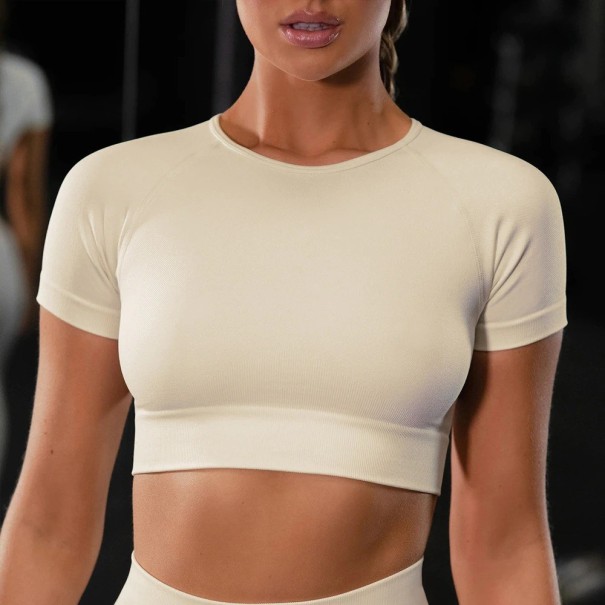 Dámský sportovní crop top B881 krémová XS