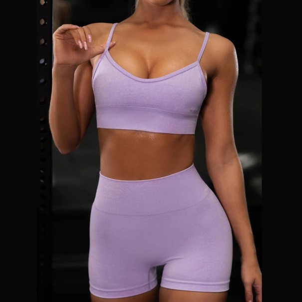 Dámsky športový crop top a kraťasy svetlo fialová S