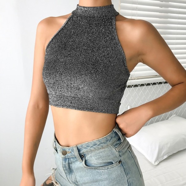 Dámsky strieborný crop top na zaväzovanie M