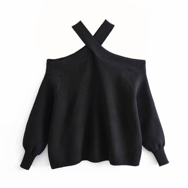 Dámsky sveter s vykrojenými ramenami G329 čierna S