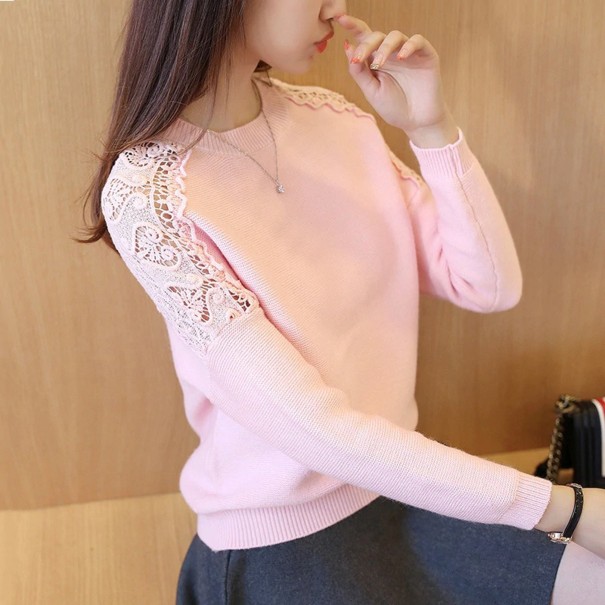 Dámský svetr s krajkou G419 růžová