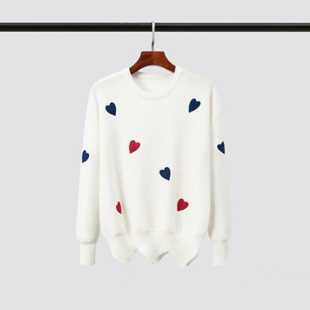Dámský svetr se srdíčky bílá S