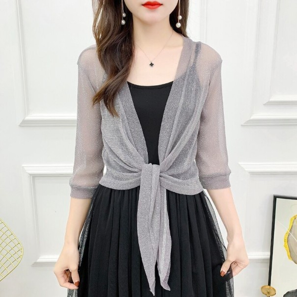 Dámsky trblietavý cardigan P1585 strieborná S