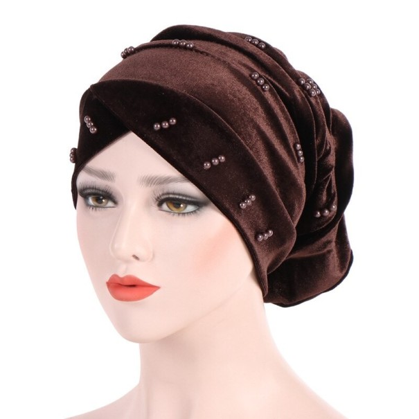 Dámsky turban s korálkami hnedá