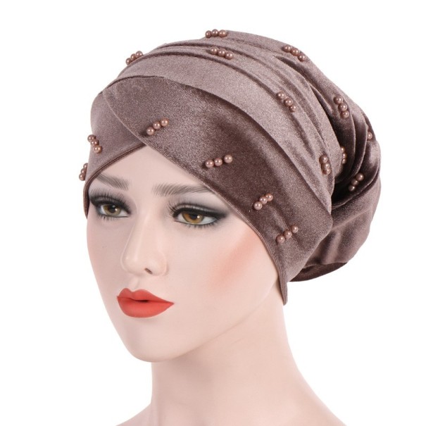 Dámsky turban s korálkami khaki