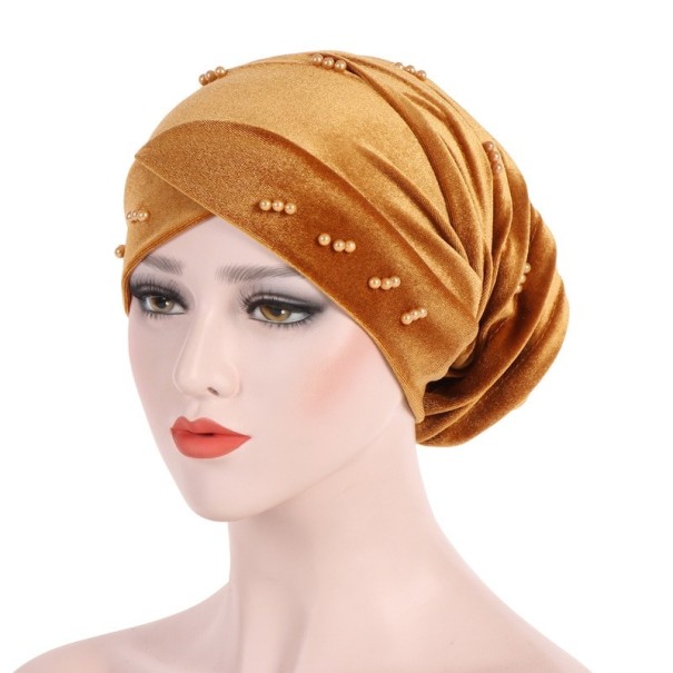 Dámsky turban s korálkami medená