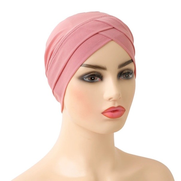 Dámský turban s kříženým designem z lycry elastická pokrývka hlavy pro každodenní nošení, společenské využití světle růžová