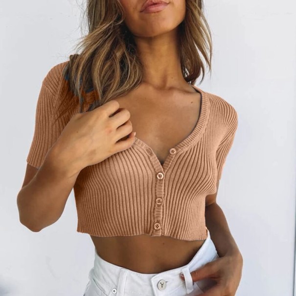 Dámský žebrovaný crop top A1357 světle hnědá M