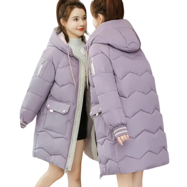 Dámský zimní kabát s kapucí světle fialová S
