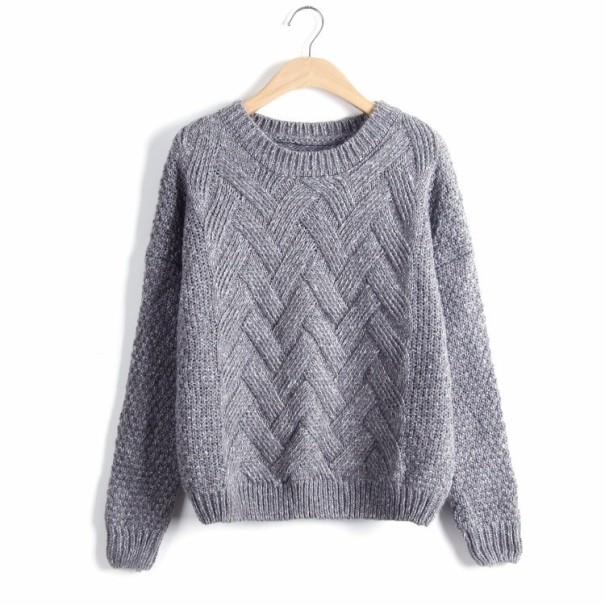 Dámsky zimný pletený sveter J2864 tmavo sivá