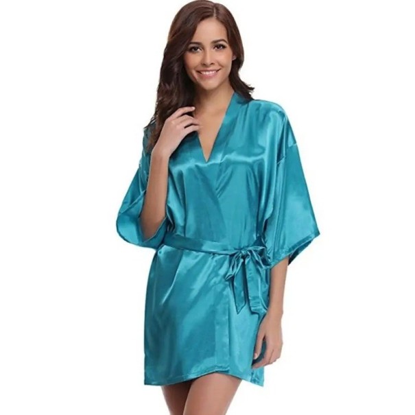 Dámský župan z imitace hedvábí Lehký elegantní župan se zavazováním v pase na tkaničku Jemný polyester pro pohodlné domácí nošení a relaxaci světle modrá L