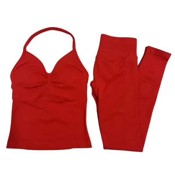 Damsportset med leggings och linne, enfärgat, nylon, polyester, bekvämt och stiligt för fitness och träning röd S
