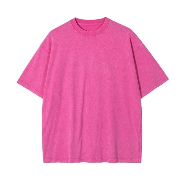 Damt-shirt med överdimensionerad kortärmad design Streetwear-topp med rund hals Modern lös passform Vintage-tvättad look för varje dag rosa L