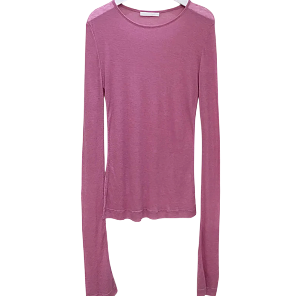 Damtröja med lång ärm Elegant stretchig topp Enfärgad t-shirt för varje dag Modernt basplagg för din garderob rosa