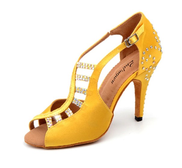 Dansschoenen voor dames versierd met strass-steentjes geel 42 8,5 cm