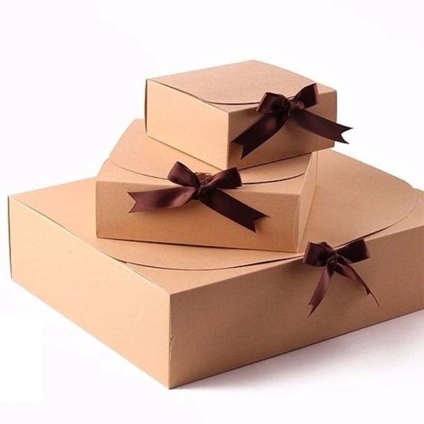 Dárková krabička skládací sada 10 ks 11,5 × 11,5 × 5 cm papírová barevné balení dárků krabičky s mašlí hnědá