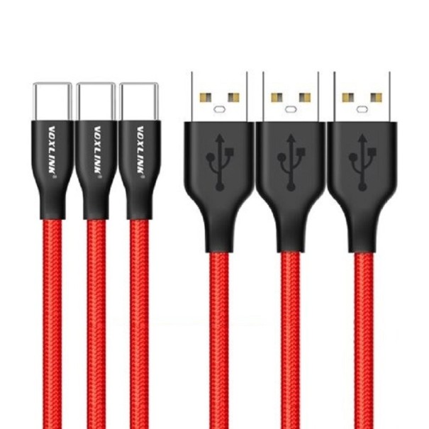 Datový kabel USB / USB-C 3 ks červená 1 m