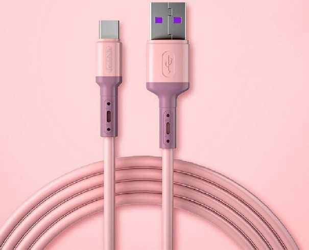 Dátový kábel USB / USB-C K609 ružová 2 m