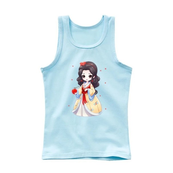 Débardeur d'été pour fille sans manches 100% coton T-shirt uni avec princesse dessinée Top mignon et à la mode pour enfants Confortable disponible en différentes couleurs bleu 8