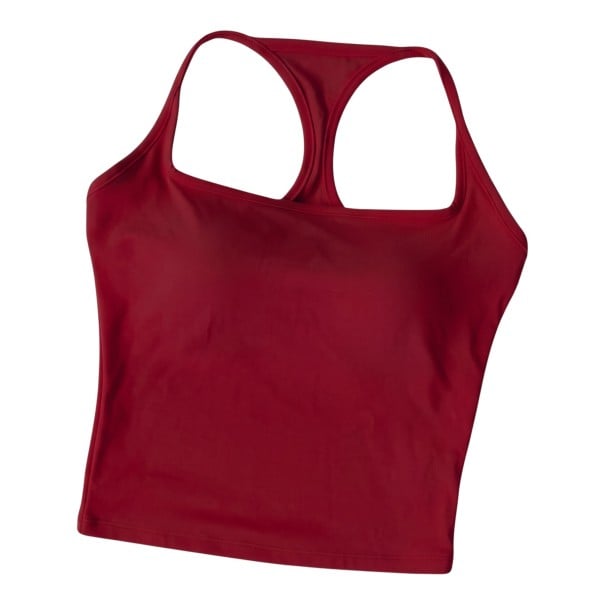 Débardeur de sport pour femmes avec bonnets intégrés et décolleté carré avec dos en racerback en coupe allongée pour le pilates bordeaux XL