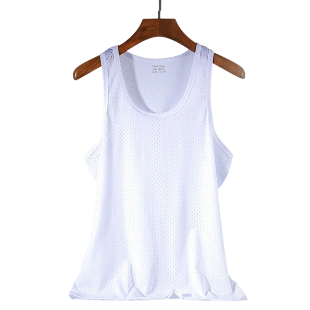 Débardeur de sport pour homme en polyester respirant Col rond Unicolore Coupe légère Pour l'entraînement et la course blanc L