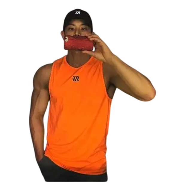 Débardeur de sport pour homme Unicolore Col rond Polyester à séchage rapide Matériau fonctionnel léger Pour l'entraînement et la course orange M