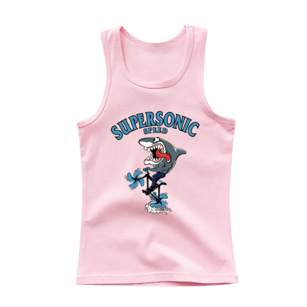 Débardeur en coton pour enfants avec impression de requin T-shirt uni sans manches avec encolure ronde Top d'été pour garçons et filles Débardeur confortable rose 14