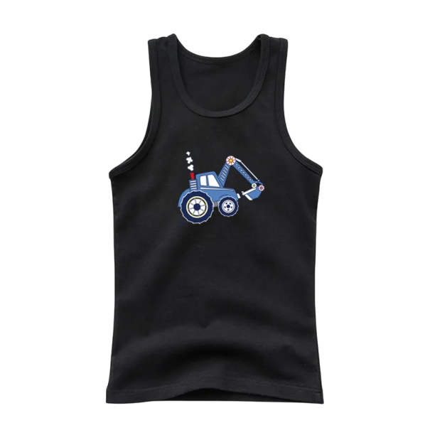 Débardeur en coton pour enfants avec impression de tracteur Top d'été pour garçons et filles T-shirt uni sans manches avec décolleté rond noir 8