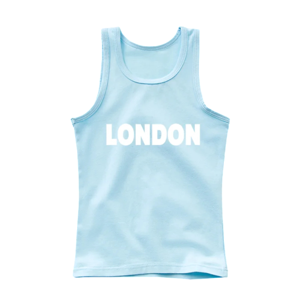 Débardeur en coton pour enfants avec impression London T-shirt uni sans manches avec col rond Haut d'été confortable pour garçons et filles Différentes couleurs bleu 14